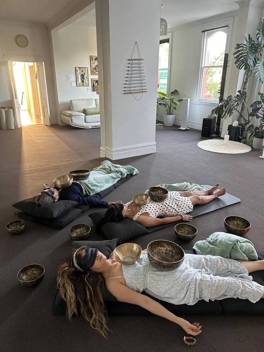 Sound bowls prepared for a private sound healing session