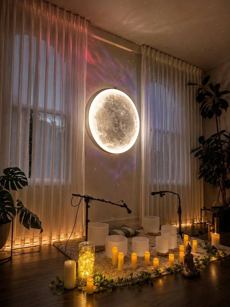 Moonlit private healing room at Mystic Wellness