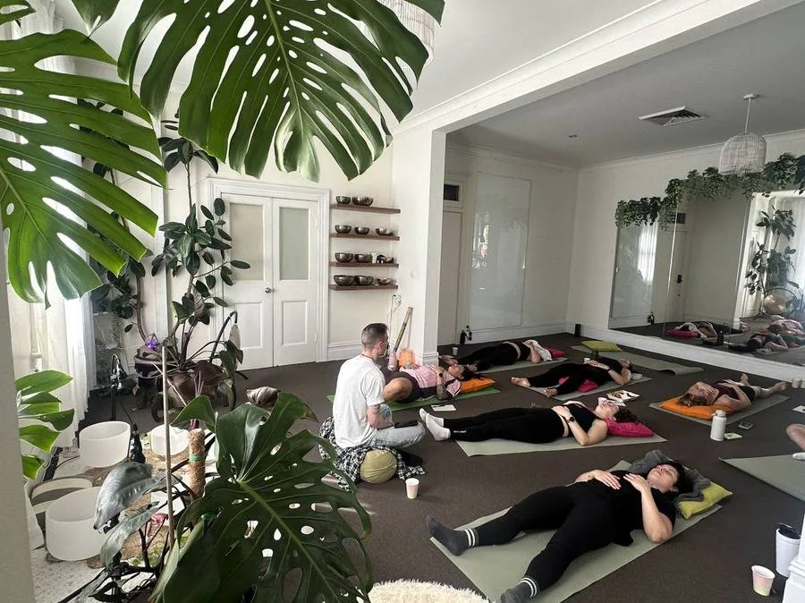 Daylight group sound healing session inside Mystic Wellness